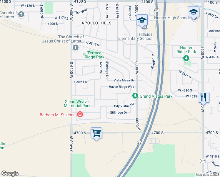 map of restaurants, bars, coffee shops, grocery stores, and more near 6165 Haven Ridge Way in West Valley City