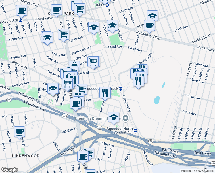 map of restaurants, bars, coffee shops, grocery stores, and more near 13720 Centreville Street in Queens