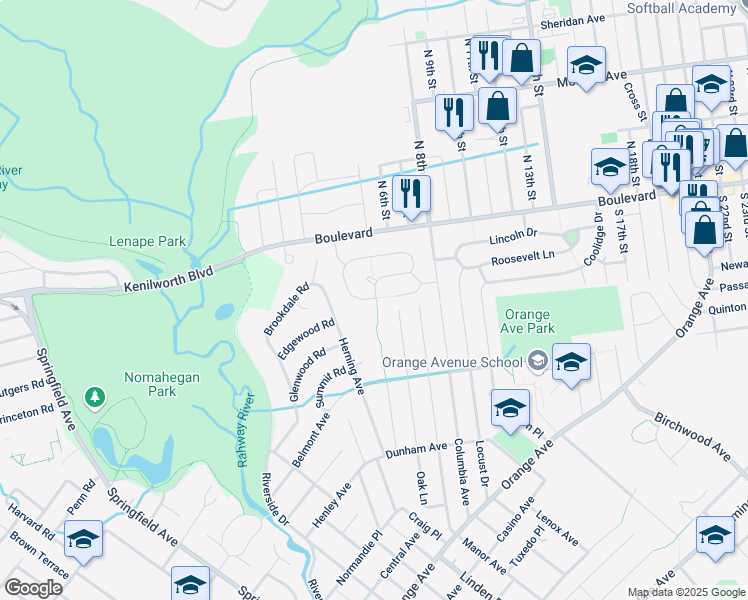 map of restaurants, bars, coffee shops, grocery stores, and more near 1 Park Drive in Kenilworth