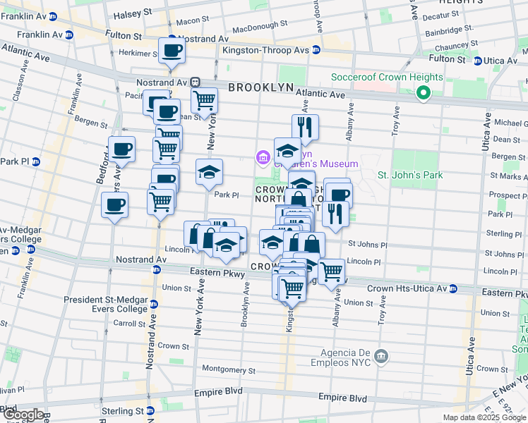 map of restaurants, bars, coffee shops, grocery stores, and more near 1043 Sterling Place in Brooklyn