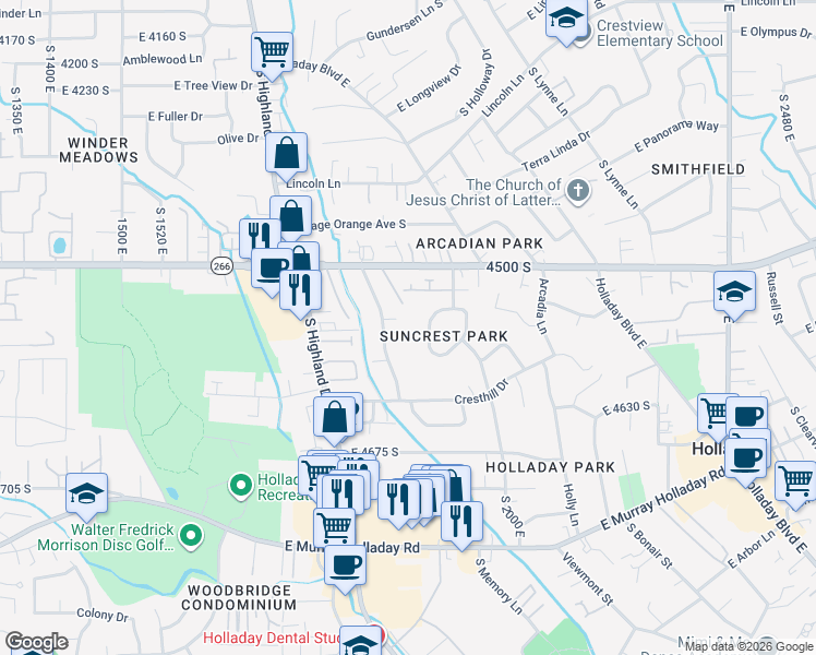 map of restaurants, bars, coffee shops, grocery stores, and more near 1899 East Wellington Street in Salt Lake City