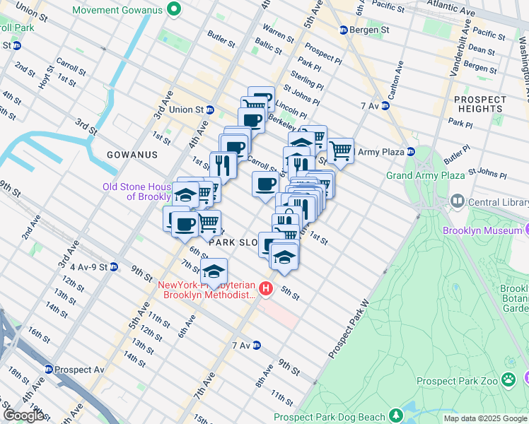 map of restaurants, bars, coffee shops, grocery stores, and more near 295 6th Avenue in Brooklyn