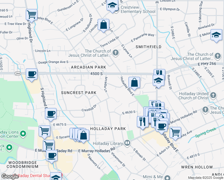 map of restaurants, bars, coffee shops, grocery stores, and more near 4554 South 2120 East in Salt Lake City