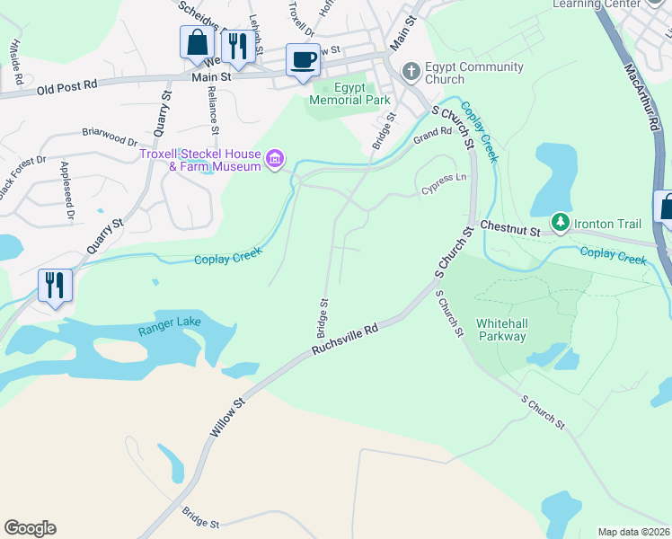 map of restaurants, bars, coffee shops, grocery stores, and more near 4249 Reliance Street in Lehigh County