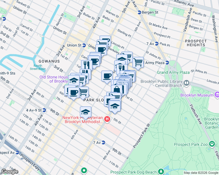 map of restaurants, bars, coffee shops, grocery stores, and more near 392 1st Street in Brooklyn