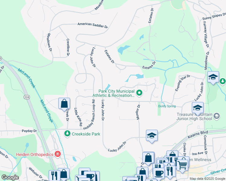 map of restaurants, bars, coffee shops, grocery stores, and more near 12 Wilson Court in Park City