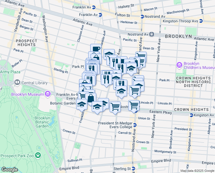 map of restaurants, bars, coffee shops, grocery stores, and more near 1486 Bedford Avenue in Brooklyn