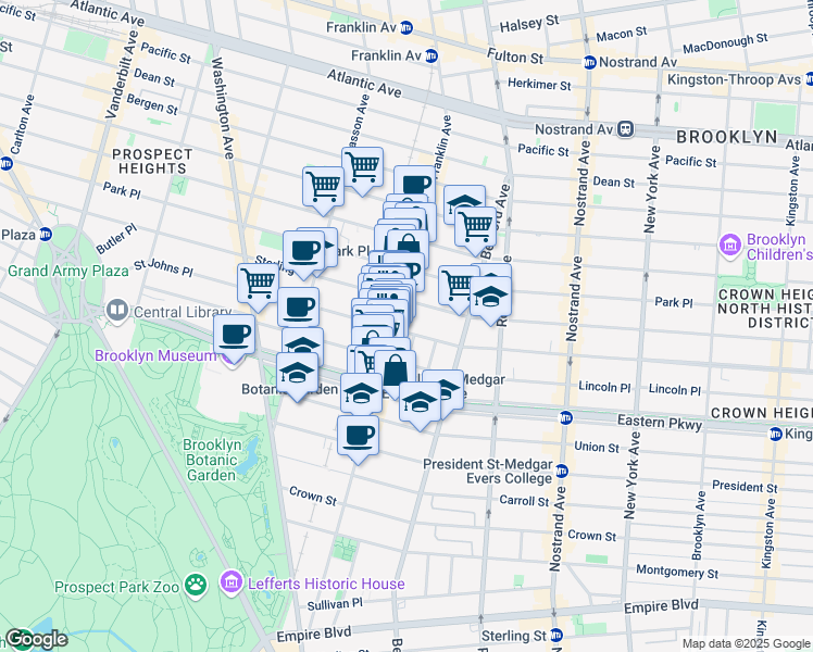 map of restaurants, bars, coffee shops, grocery stores, and more near 641 Saint Johns Place in Brooklyn