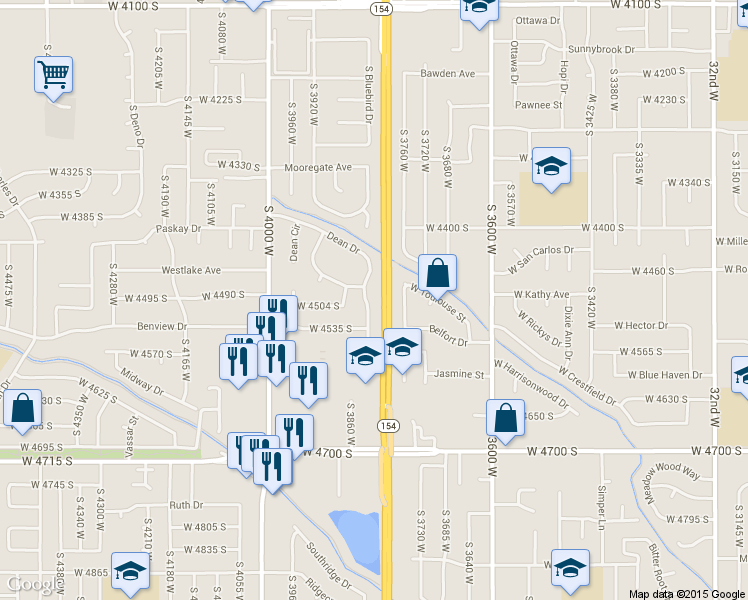 map of restaurants, bars, coffee shops, grocery stores, and more near 4498 South 3820 West in West Valley City