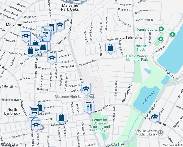 map of restaurants, bars, coffee shops, grocery stores, and more near 26 Parkside Road in West Hempstead