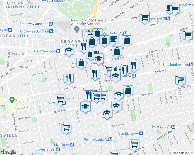 map of restaurants, bars, coffee shops, grocery stores, and more near 214 Granville Payne Avenue in Brooklyn