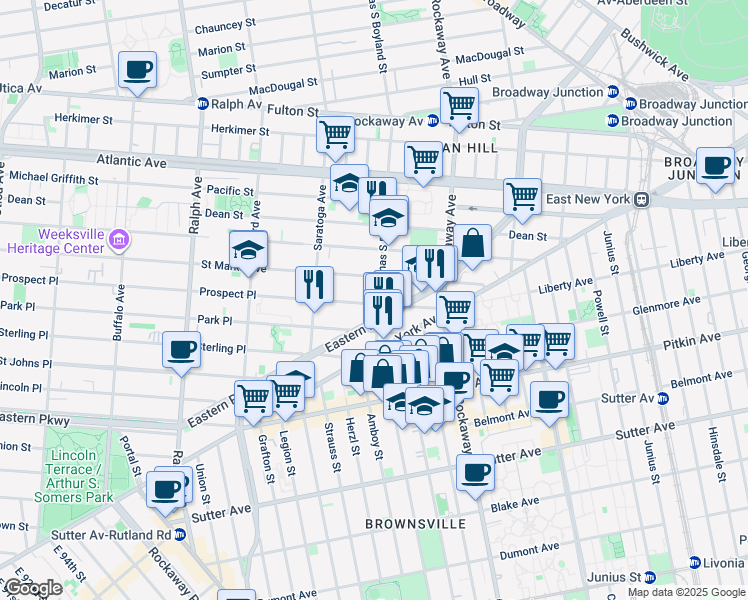 map of restaurants, bars, coffee shops, grocery stores, and more near in Brooklyn
