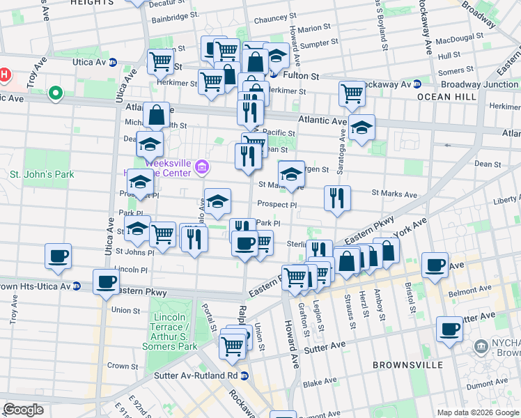map of restaurants, bars, coffee shops, grocery stores, and more near 478 Ralph Avenue in Brooklyn