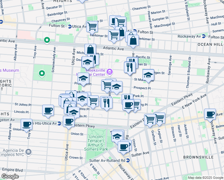 map of restaurants, bars, coffee shops, grocery stores, and more near 1568 Prospect Place in Brooklyn