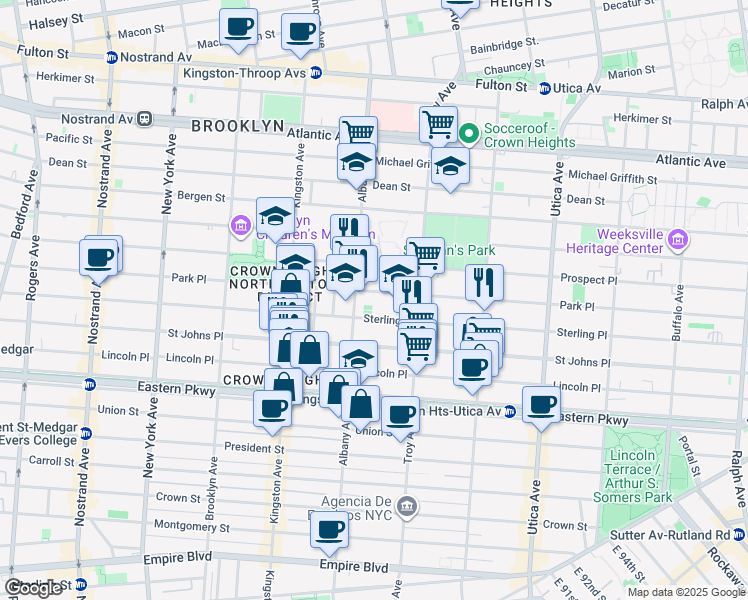 map of restaurants, bars, coffee shops, grocery stores, and more near 1196 Park Place in Brooklyn
