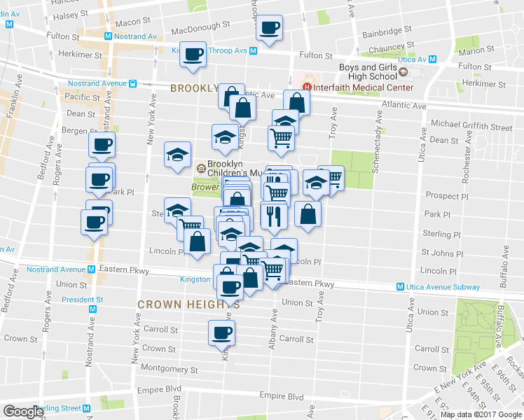map of restaurants, bars, coffee shops, grocery stores, and more near 12 Hampton Place in Brooklyn
