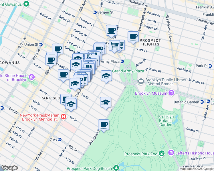 map of restaurants, bars, coffee shops, grocery stores, and more near 118 8th Avenue in Brooklyn
