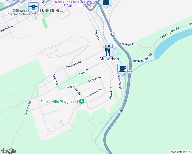map of restaurants, bars, coffee shops, grocery stores, and more near 216 Timber Road in Pottsville