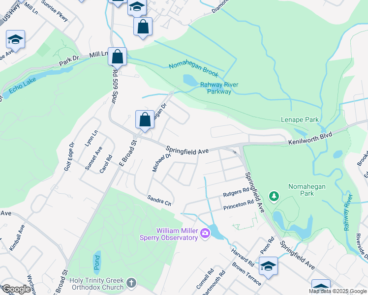 map of restaurants, bars, coffee shops, grocery stores, and more near 264 Springfield Avenue in Westfield
