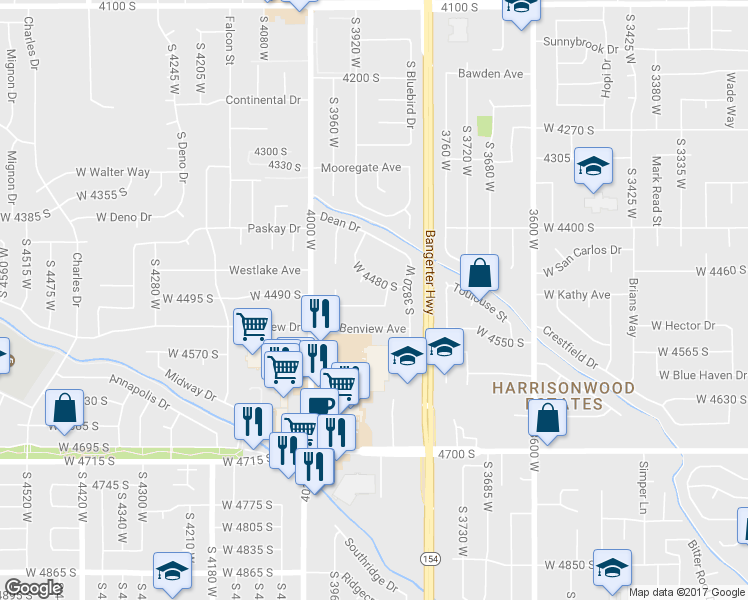 map of restaurants, bars, coffee shops, grocery stores, and more near 3884 West 4504 South in West Valley City