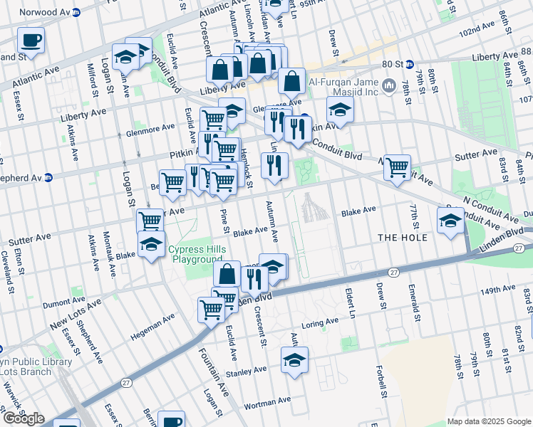 map of restaurants, bars, coffee shops, grocery stores, and more near 660 Autumn Ave in Brooklyn