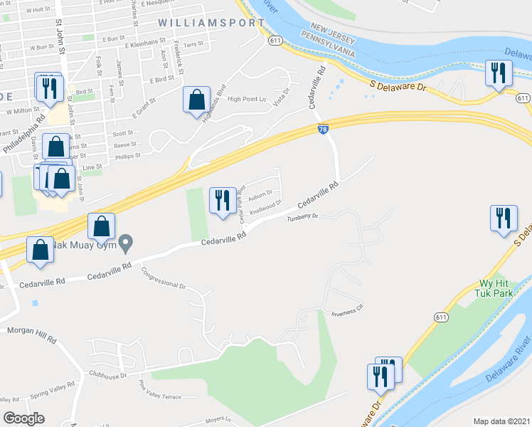 map of restaurants, bars, coffee shops, grocery stores, and more near 128 Knollwood Drive in Easton