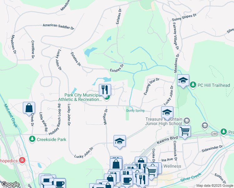 map of restaurants, bars, coffee shops, grocery stores, and more near 150 Head Court in Park City