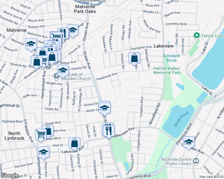map of restaurants, bars, coffee shops, grocery stores, and more near 26 Parkside Road in West Hempstead