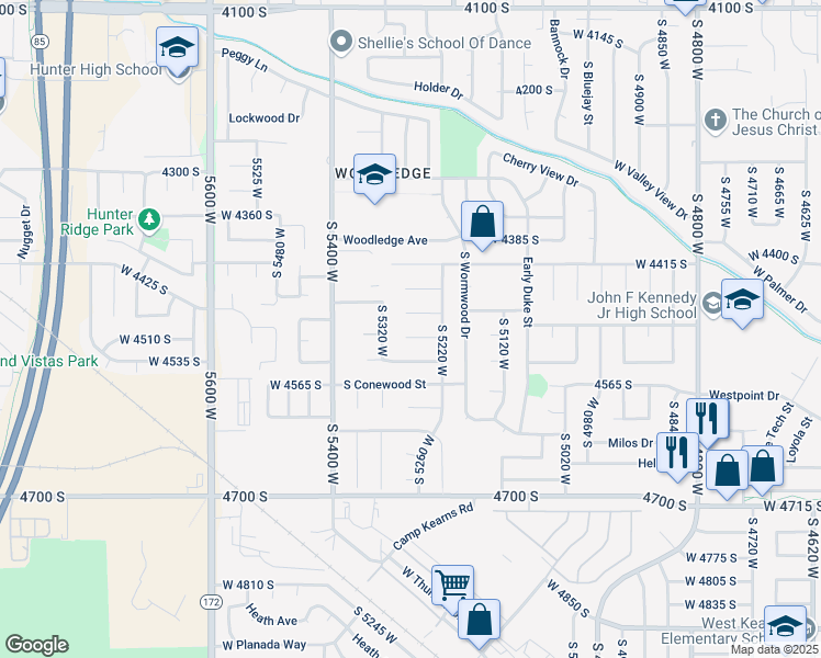 map of restaurants, bars, coffee shops, grocery stores, and more near 5270 Woodtree Circle in Salt Lake City