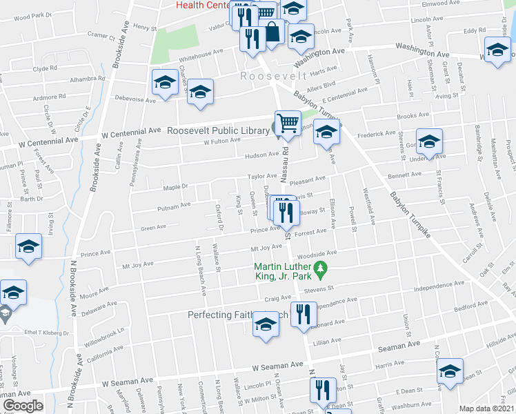 map of restaurants, bars, coffee shops, grocery stores, and more near 27 Davis St in Freeport