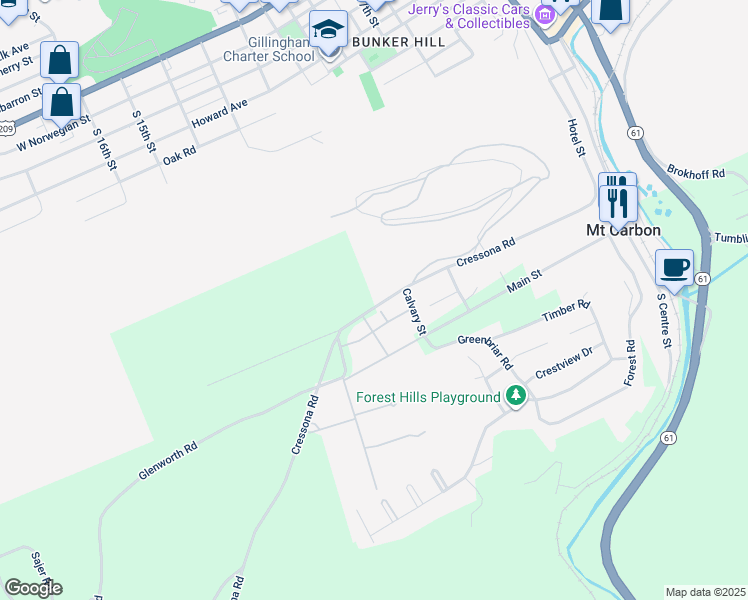 map of restaurants, bars, coffee shops, grocery stores, and more near 818 Cressona Road in Pottsville