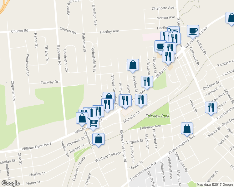map of restaurants, bars, coffee shops, grocery stores, and more near 415 Stones Crossing Rd in Easton