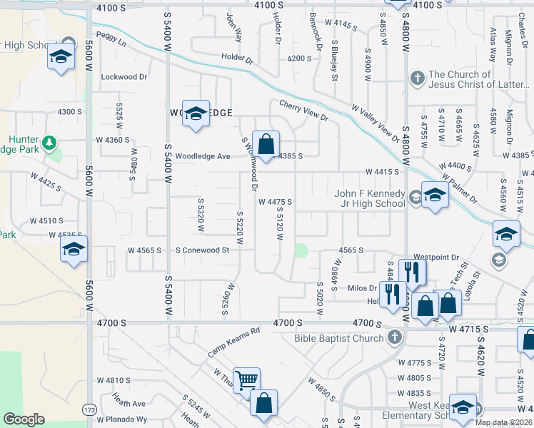 map of restaurants, bars, coffee shops, grocery stores, and more near 5146 White Flower Circle in West Valley City