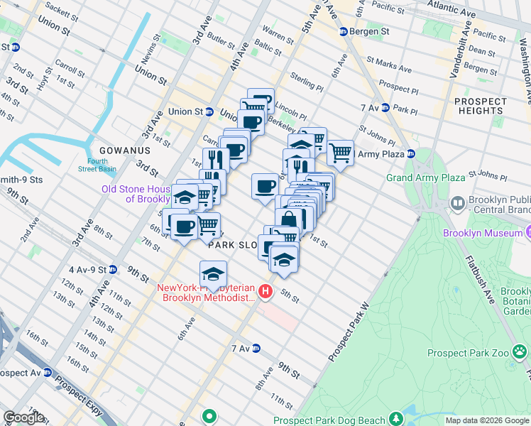 map of restaurants, bars, coffee shops, grocery stores, and more near 295 6th Avenue in Brooklyn