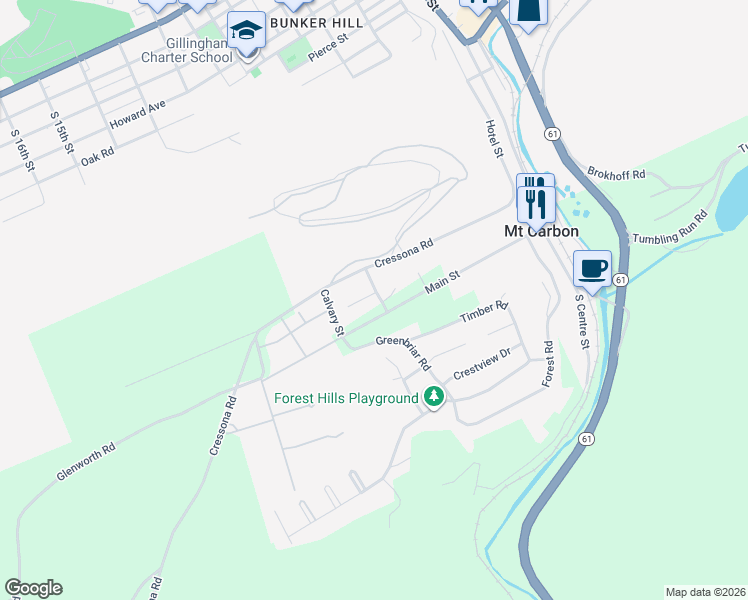 map of restaurants, bars, coffee shops, grocery stores, and more near 200 Dana Street in Pottsville