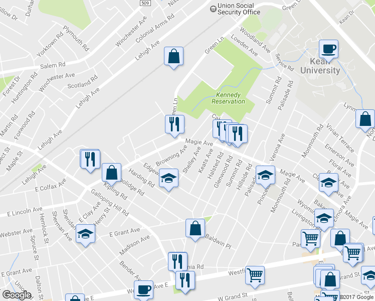 map of restaurants, bars, coffee shops, grocery stores, and more near 231 Browning Avenue in Elizabeth