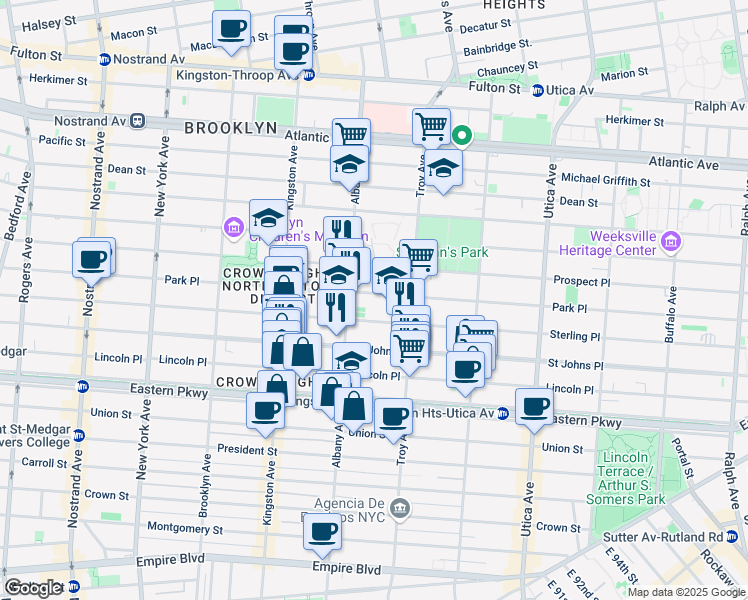 map of restaurants, bars, coffee shops, grocery stores, and more near 1196 Park Place in Brooklyn