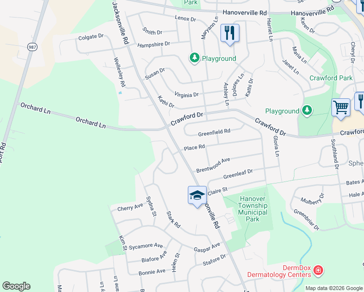 map of restaurants, bars, coffee shops, grocery stores, and more near 4040 Jacksonville Rd in Bethlehem