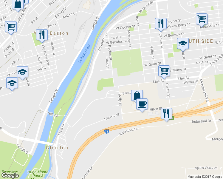 map of restaurants, bars, coffee shops, grocery stores, and more near 108 Crescent Street in Glendon