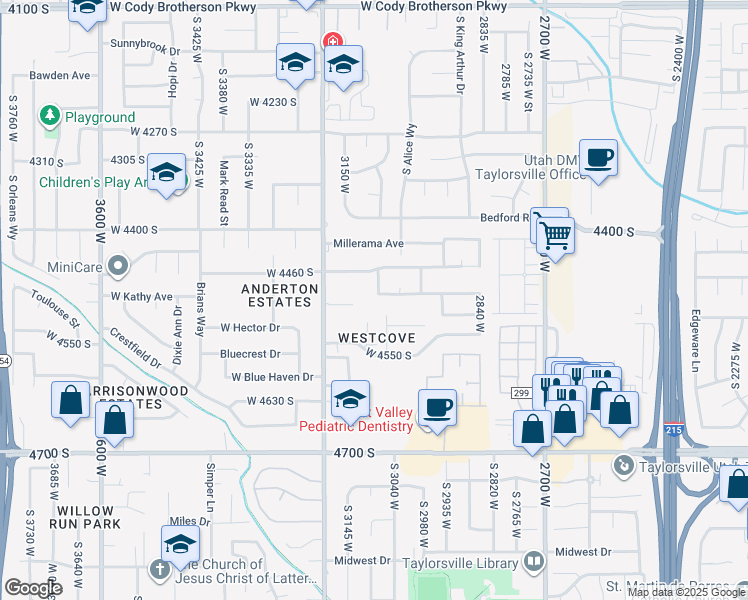 map of restaurants, bars, coffee shops, grocery stores, and more near 3083 Sussex Place in West Valley City