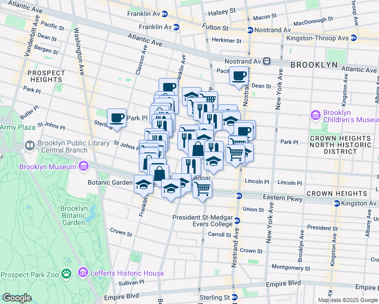map of restaurants, bars, coffee shops, grocery stores, and more near 1480 Bedford Avenue in Brooklyn