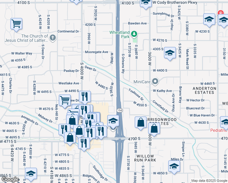 map of restaurants, bars, coffee shops, grocery stores, and more near 4498 South 3820 West in West Valley City