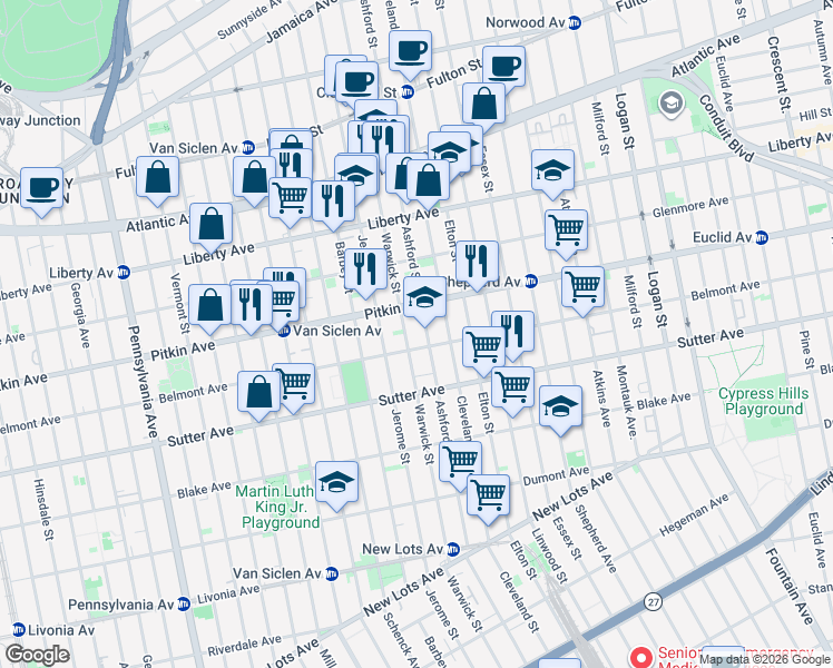 map of restaurants, bars, coffee shops, grocery stores, and more near 456 Warwick Street in Brooklyn