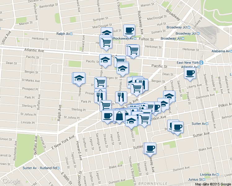 map of restaurants, bars, coffee shops, grocery stores, and more near in Brooklyn