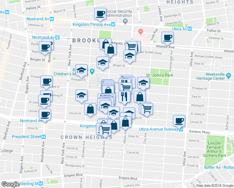 map of restaurants, bars, coffee shops, grocery stores, and more near 12 Hampton Place in Brooklyn
