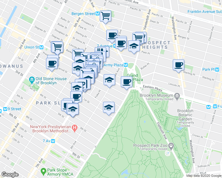 map of restaurants, bars, coffee shops, grocery stores, and more near 912 President Street in Brooklyn