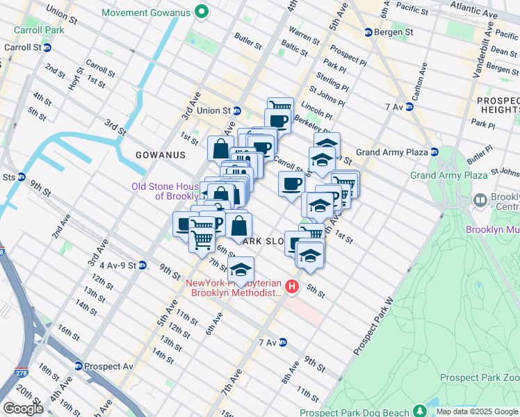 map of restaurants, bars, coffee shops, grocery stores, and more near 412 2nd Street in Brooklyn