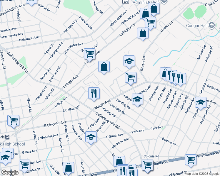 map of restaurants, bars, coffee shops, grocery stores, and more near 286 Clermont Terrace in Union