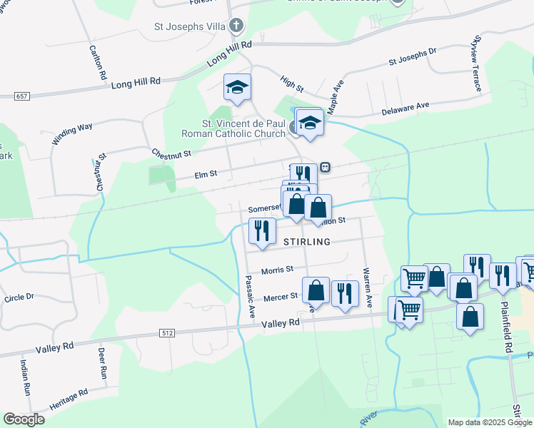 map of restaurants, bars, coffee shops, grocery stores, and more near 353 Somerset Street in Long Hill