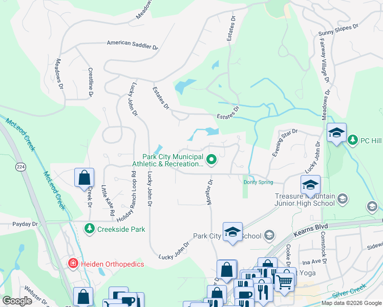 map of restaurants, bars, coffee shops, grocery stores, and more near 34 Racquet Club Drive in Park City